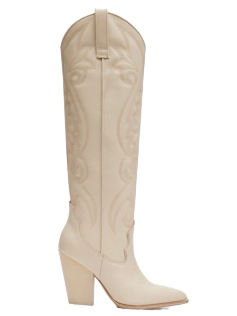 Steve Madden Cream Knee-High Western Boots with Block Heel - Picture 5 of 16